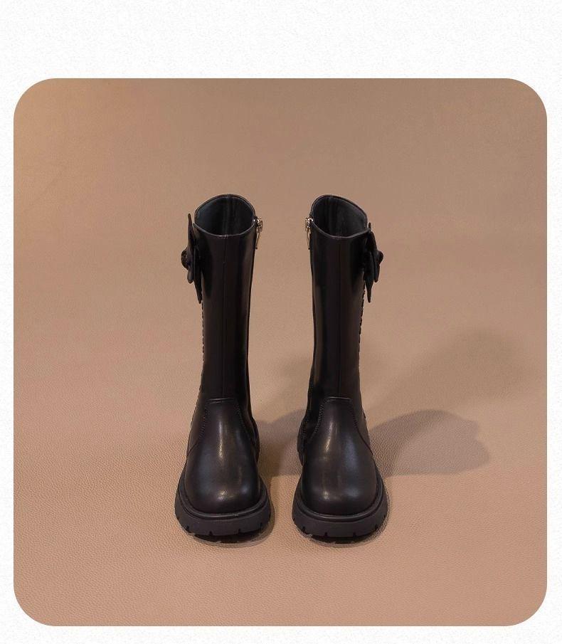 Girls' 2025 Autumn/Winter British Style High-Top Leather Boots, Fleece-Lined, Versatile and Stylish