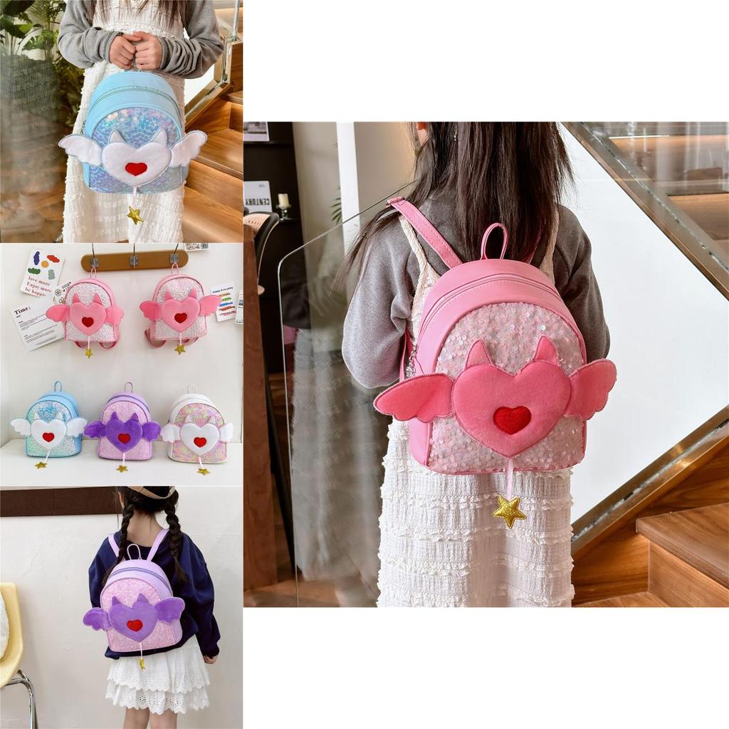 Cute Childrens Backpack In Heart And Angel Wing Patterns Perfect For School Use