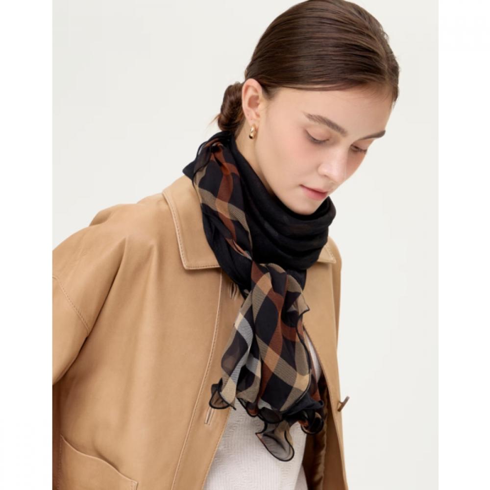 Daks Black House Check Long Silk Scarf Dcsc6e291bk Single option