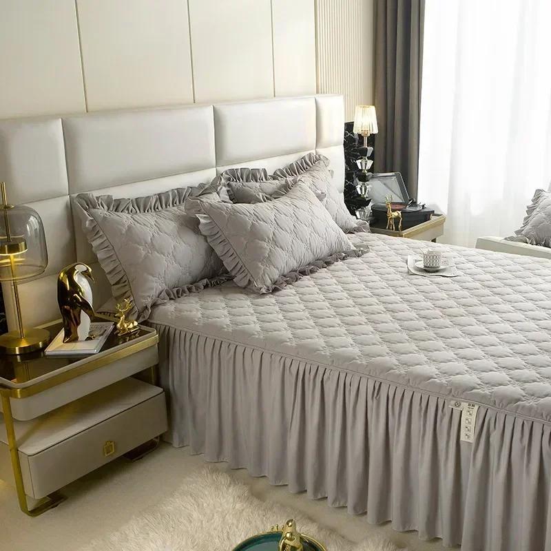 Jupe de lit brossée en coton laminé, de qualité supérieure, douce pour la peau, une seule pièce, couverture de lit à volants simples et doubles