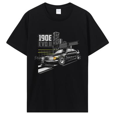 Automobilový Merch 190E Kreativní tričko EVO O-výstřih Tričko z čisté bavlny Ležérní bavlněné fitness tričko Pánské oblečení Nadměrné topy