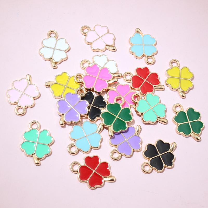 20pcs 18x12mm Enamel Clover Charms Pendant Alloy Metal DIY Jewelry Making Accessories Findingsn for Bracelet Earrings Necklace