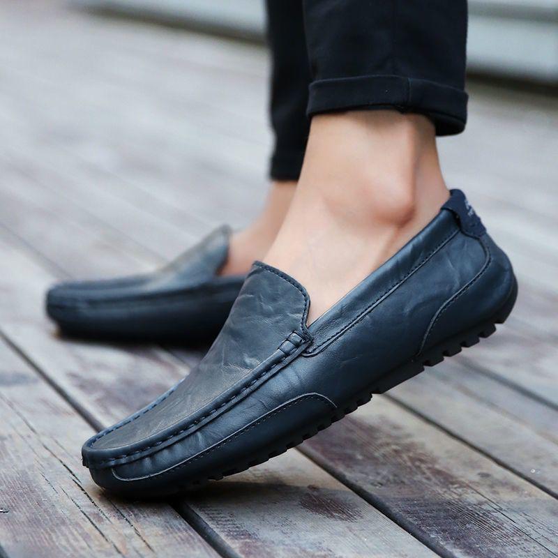 

Летняя мужская повседневная обувь из мягкой кожи, мужские лоферы, дышащие слипоны, обувь для лодки 46
