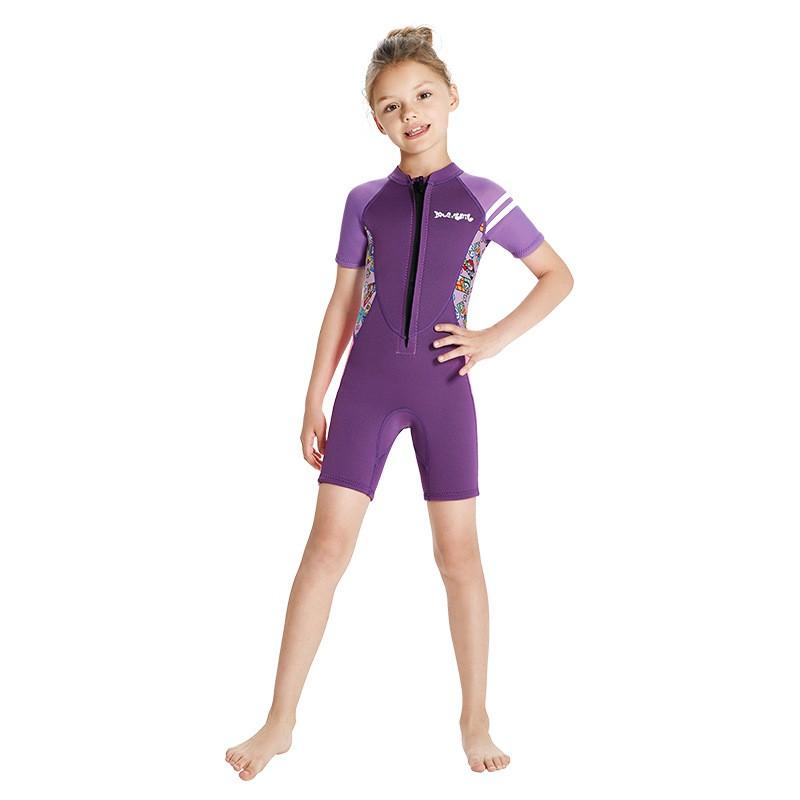 2.5mm Kids Girls Wetsuit Short Sleeve Full Body Dive Suit Swimming Surfing Warmth Protection