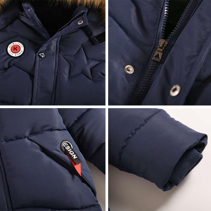 4-10 Years Boys' Autumn Winter Fleece Warmth Cotton Clothing with Fur Collar Kids Fashion Thick Hooded Sports Jacket Parka