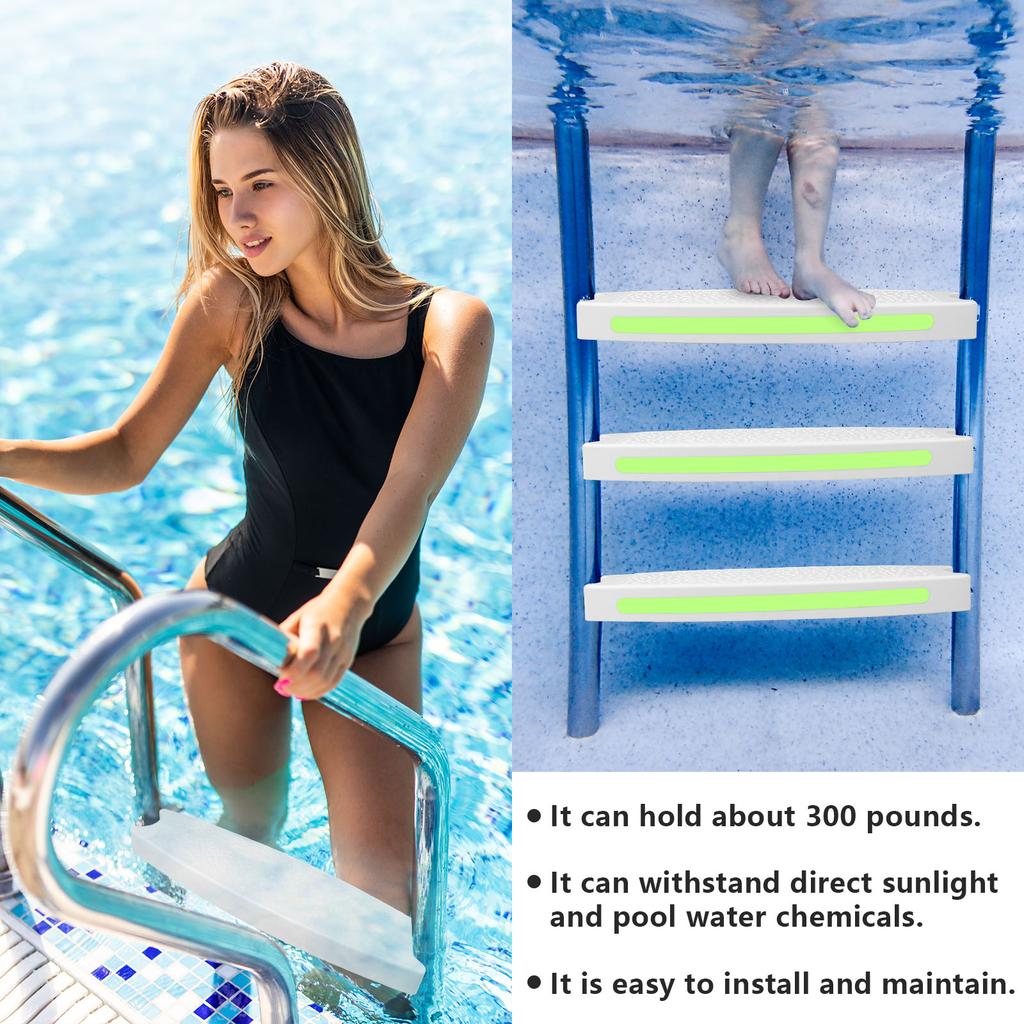 3 Pcs Pool Ladder Steps Replacement 18" Plastic Universal Heavy Duty Side Night Light Swimming Rung Step Pool Ladder With Screws