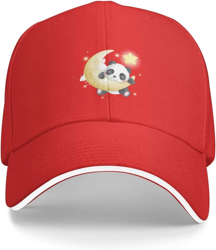 Cute Panda Sleeping on Moon Graphic Baseball Cap Adjustable Polyester Sun Protection Casual Unisex Hat