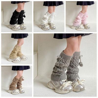 Knitting Plush Ball Leg Socks Korean Style Leg Cover Cute Children's Sock Cover  Autumn and Winter