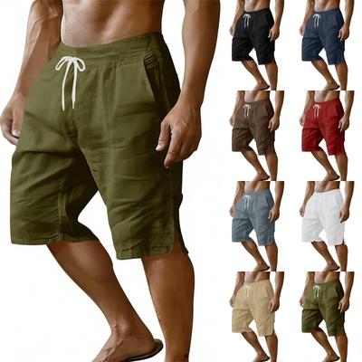 Herren Freizeithose, bequemer Schlitz, Kordelzug, elastische Tasche, Strandhose, verkürzte Hose