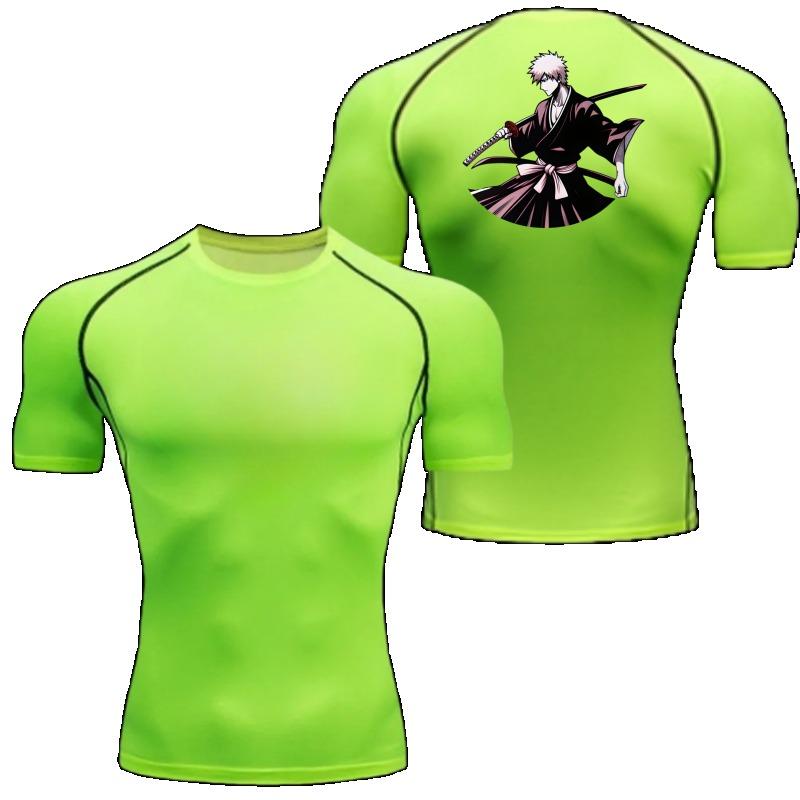 Men Summer Athletic Compression T-Shirt Breathable Quick-Dry High-Elasticity Short Sleeve with Bold Bleach Graphic Running Gym