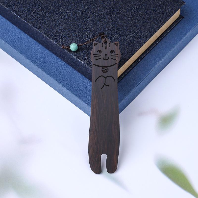 Retro Solid Wood Cat Bookmark Gift Box - Exquisite Literary Cartoon Design