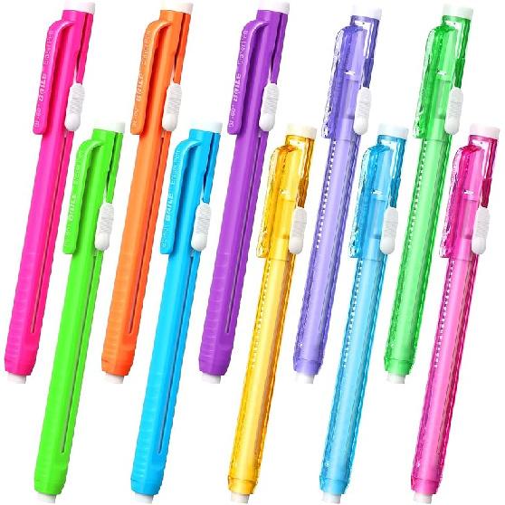 Pangda 10 Pieces Retractable Mechanical Eraser Pen, Pen-Style Erasers Pencil Click Big for Drawing, Art, Drafting, Sketching Adults, Kids Office, разноцветный