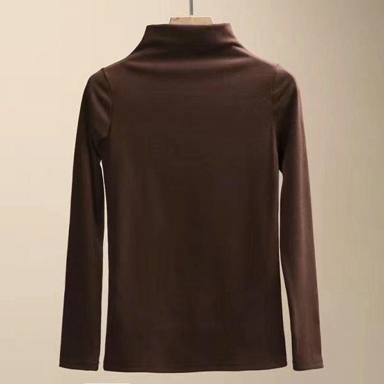 Half High Collar Long Sleeves Slim Fit Bottoming Blouse Autumn Winter Thickened Fleece Lined Pure Color Thermal Top Daily Clothing