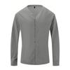 Camisas de gola alta com 7 botões, manga comprida, masculina, cor sólida, primavera, outono, tops, masculina, branca, preta, algodão, linho, camisa masculina