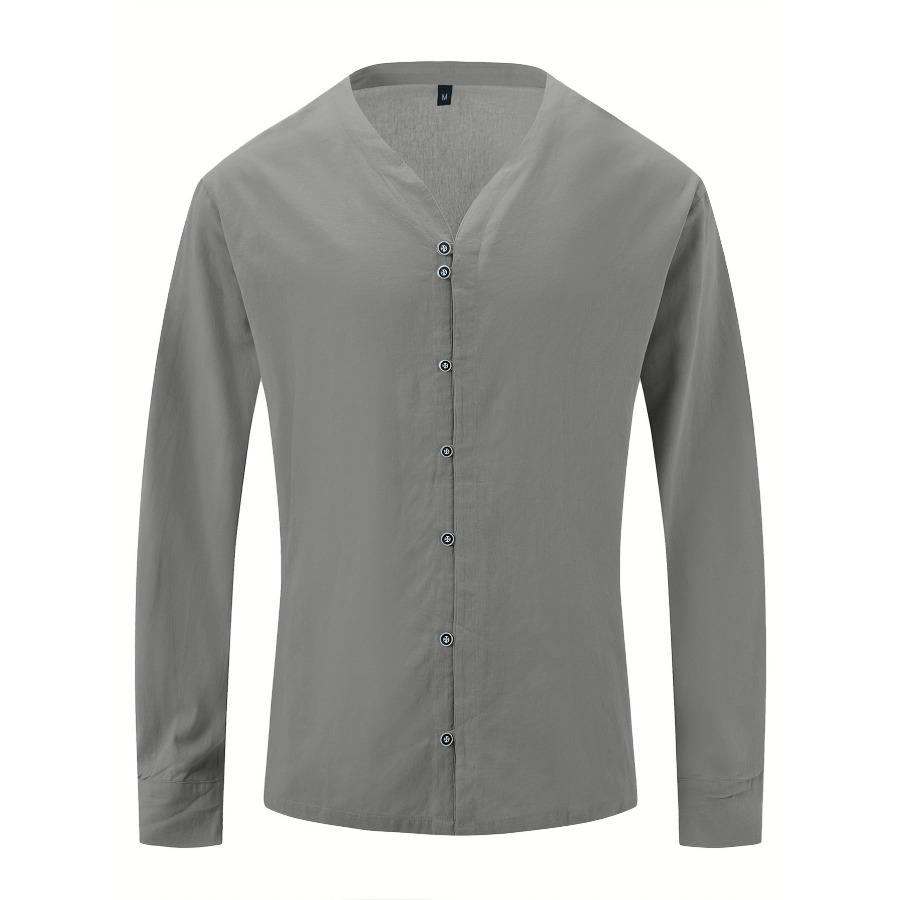 Camisas de gola alta com 7 botões, manga comprida, masculina, cor sólida, primavera, outono, tops, masculina, branca, preta, algodão, linho, camisa masculina