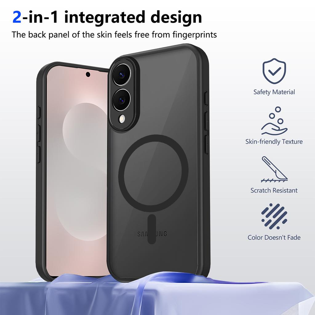 For Samsung Galaxy S25 Edge Magnetic Case Skin Touch Matte Translucent PC + TPU Anti-Drop Phone Cover