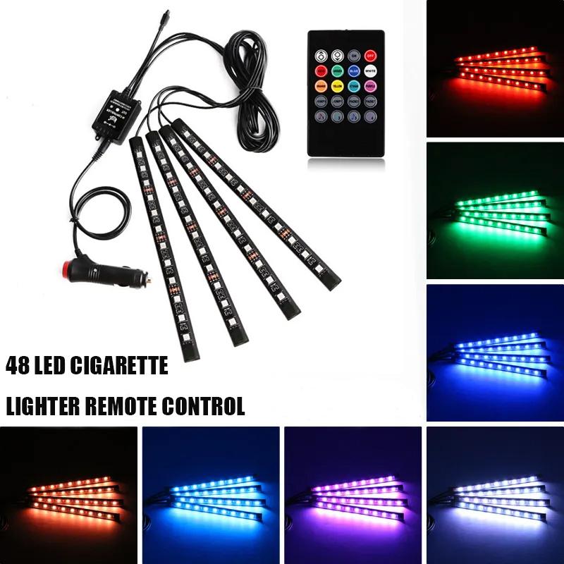 Neon 36 48 72 LED Car Interior Ambient Foot Light with USB Wireless Remote Music APP Control Auto RGB Atmosphere Decorative Lamp