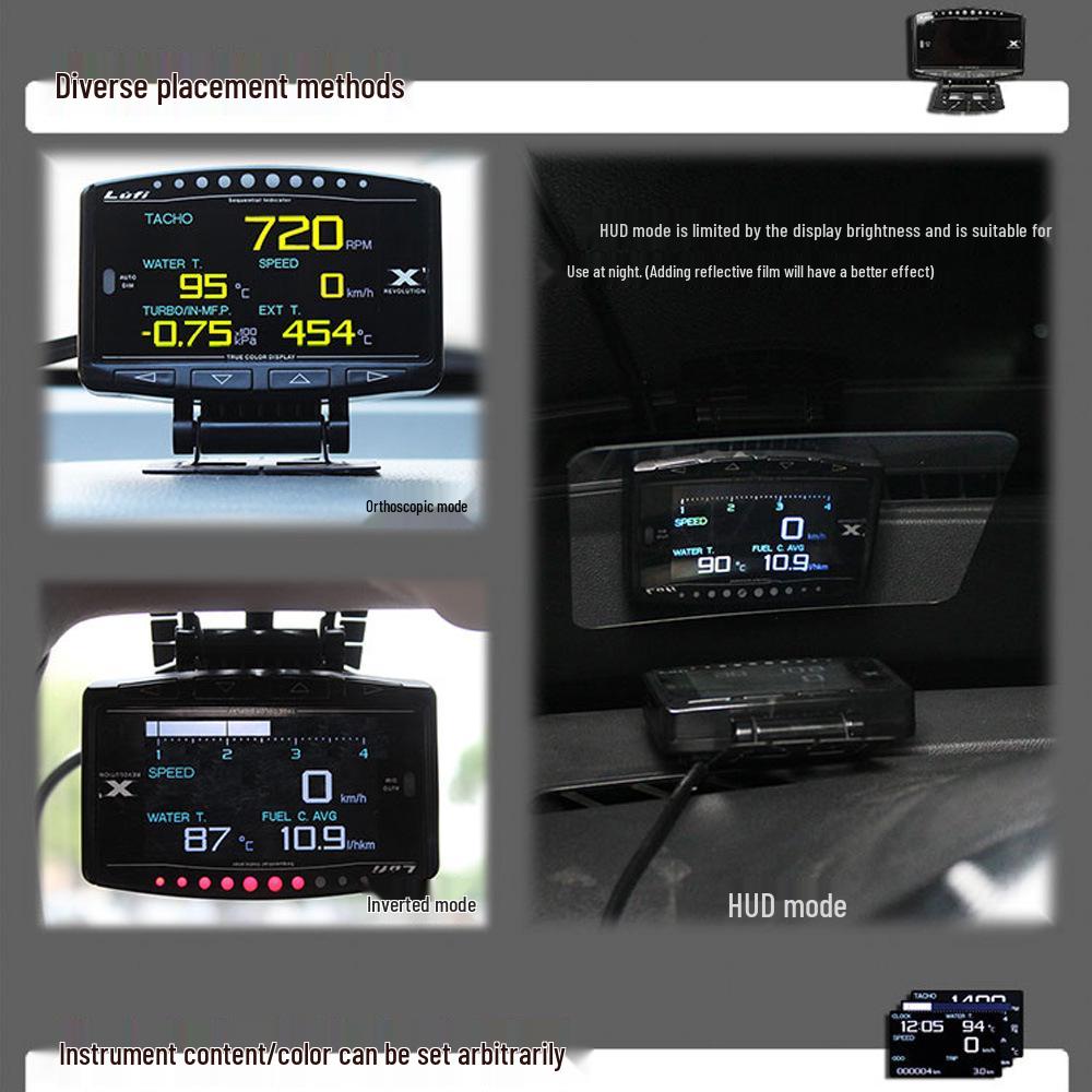 LUFI X1 Car Multifunctional OBD Gauge: Air-Fuel Ratio, RPM, Oil/Exhaust Temp, Voltage, Water Temp, Turbo Pressure.