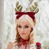 Christmas Decorative Antler Hairhoop Christmas Party Bowknot Headband Festival Accessories Hairhoop for Family Gathering  Red