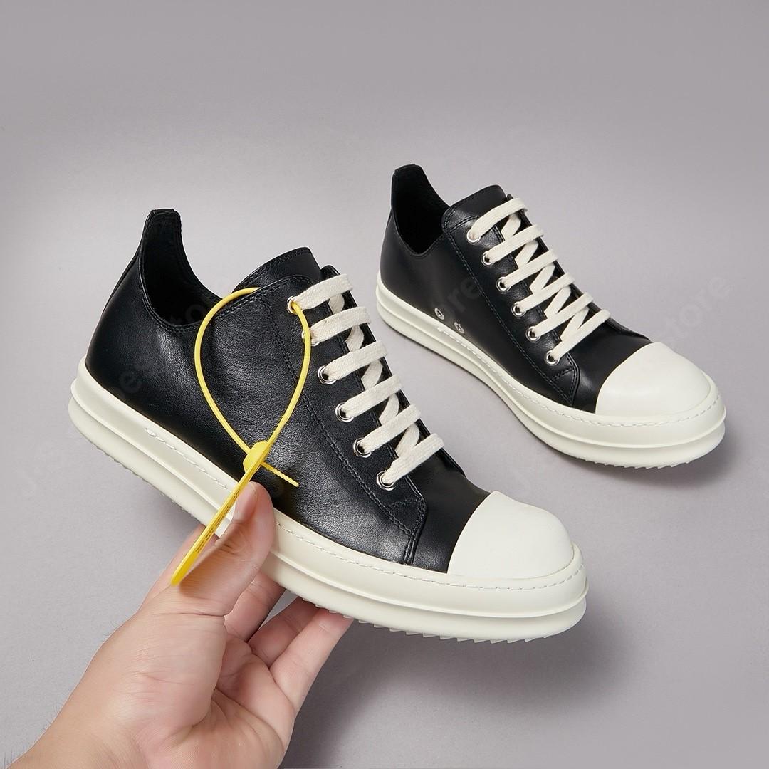 

R-o Men Shoe Black Leather Low Top Casual Shoes Lace Up Women Sneaker Classic Design Thick Sole Black Cowhide Sneakers 34