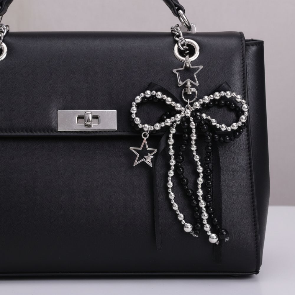 Elegant Delicate Beaded Bowknot Star Keychain Metal Y2K Keychain Pendant Bag Pendant Bag Accessories