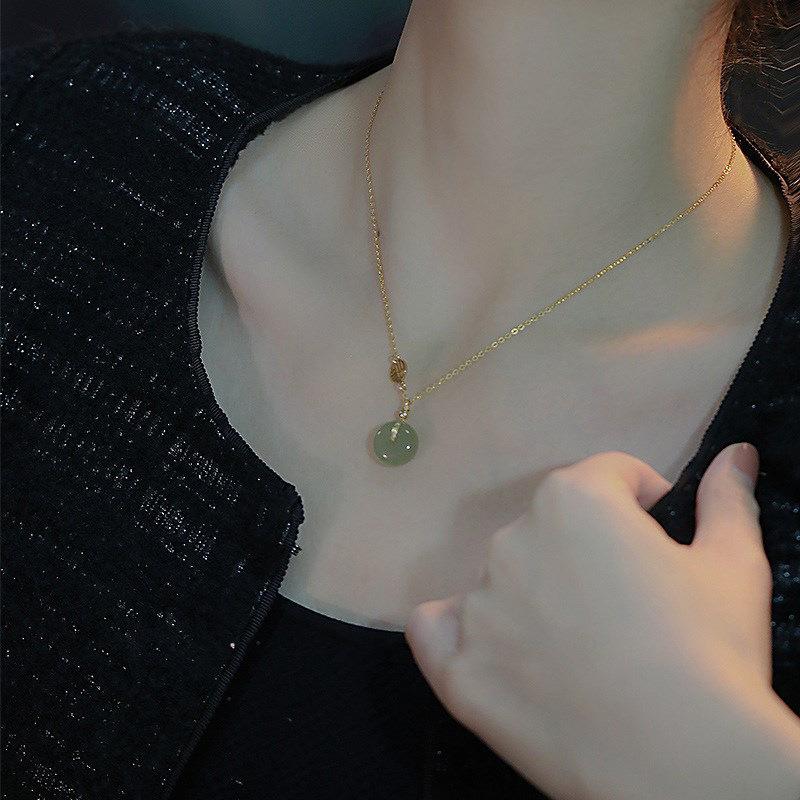 Fu Character Peace And Joy Hetian Jade Safety Buckle Temperament National Style Design Sense Jasper Collarbone Chain Hanfu Accessories Necklace
