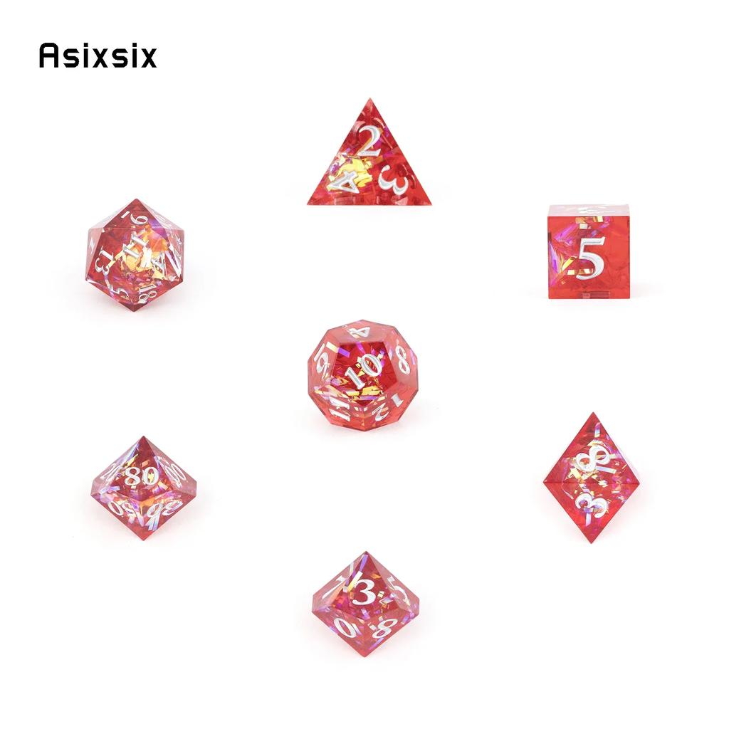7 Pcs Red Resin White Number Sharp Edge Dice Polyhedral Dice Suitable For Role-Playing Dice PropBoard Game