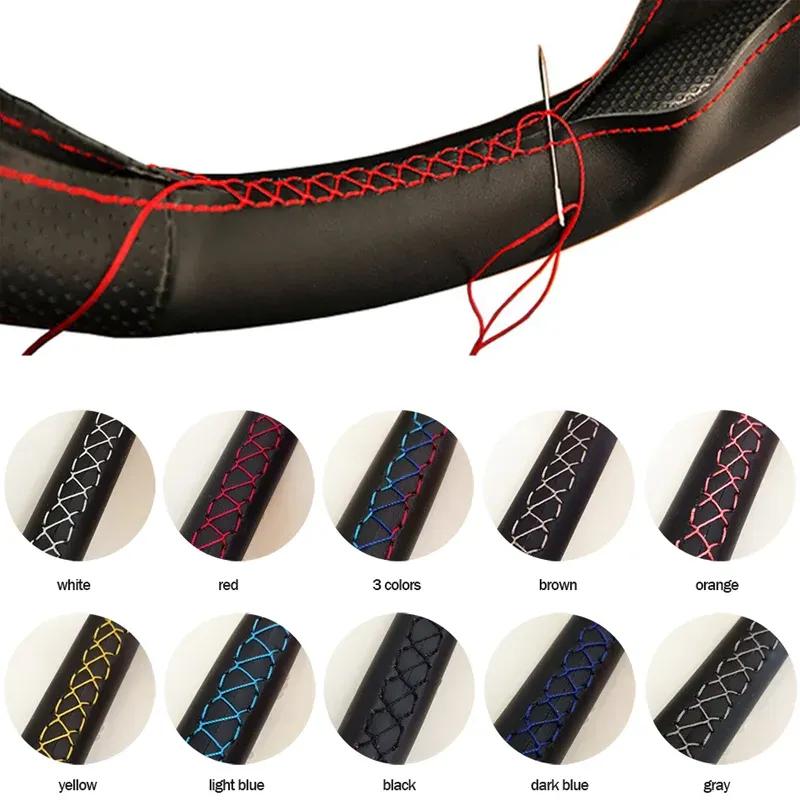 Hand-Stitched DIY Black Artificial Leather Car Steering Wheel Cover For Volkswagen VW Golf 8  Atlas
