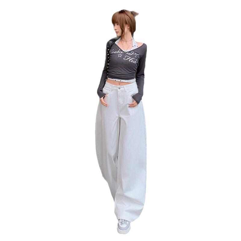 Women's High-Waisted Wide-Leg Denim Jeans - Bamboo White, Spring 2026