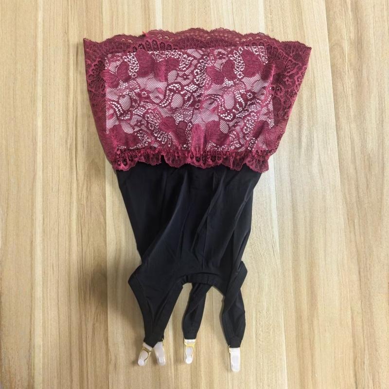 Butterflies And Flowers Patterned Lace Patchwork Oil Shiny High Waist Mini Skirt Collocation Hose Garter Belt For Stockings