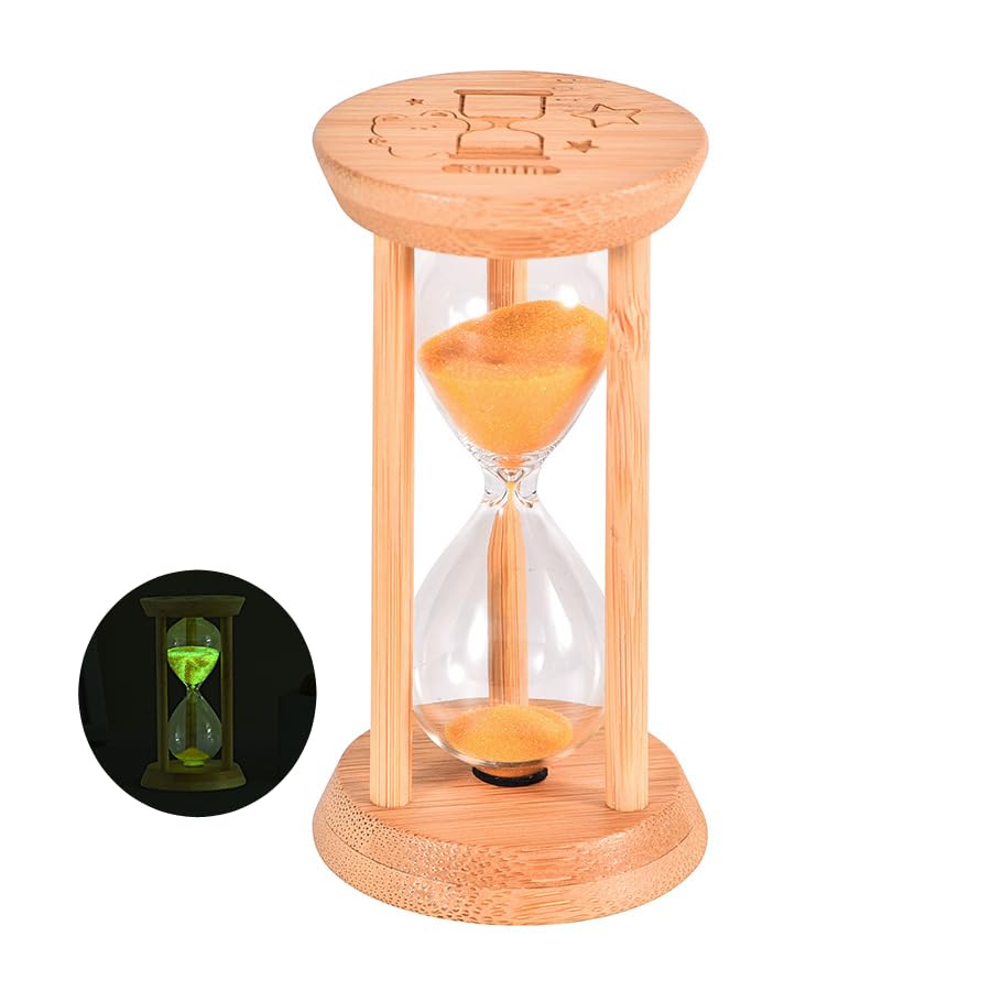 

UQ Shoji Fluorescent Hourglass, 10-Minute Wooden Timer, Sand Timer, Stylish Interior Decor, Sauna Timer Decoration, Brown