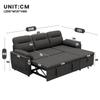 L-förmiges Ecksofa mit links/rechts ausziehbarer Ottomane, Schlaffunktion, Stauraum in der Ottomane, USB/Typ-C-Panel, Chenille-Stoff, Grau.
