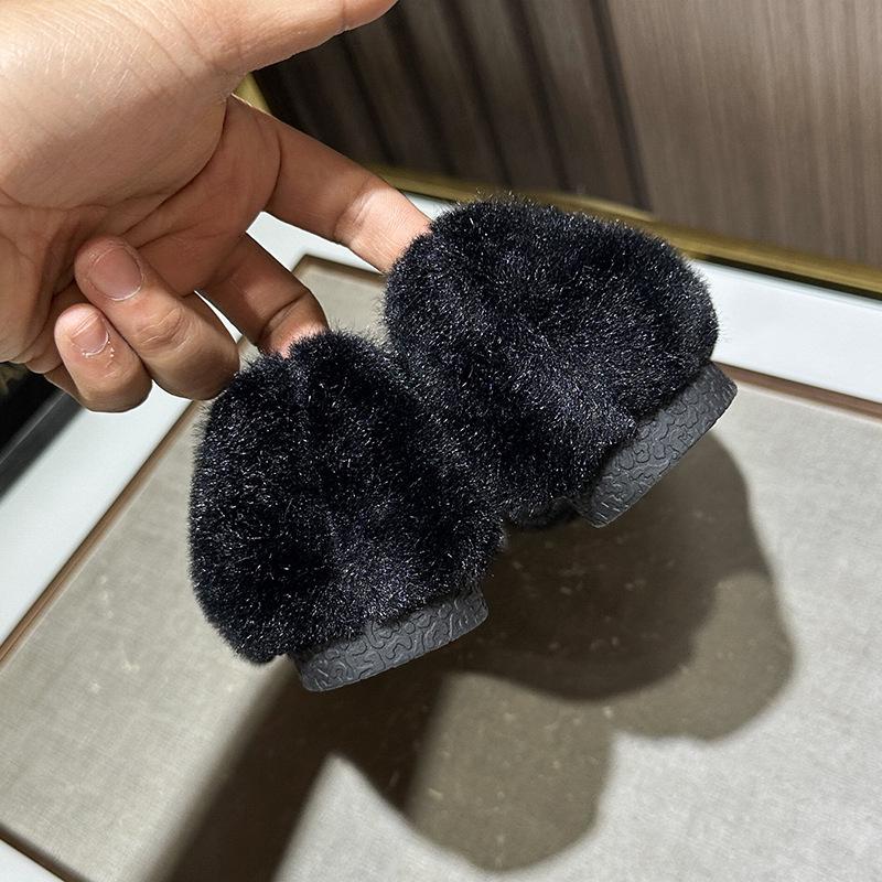 2025 New Winter Women's Furry Velvet Loafers - Black Cotton Flat Warm Slippers