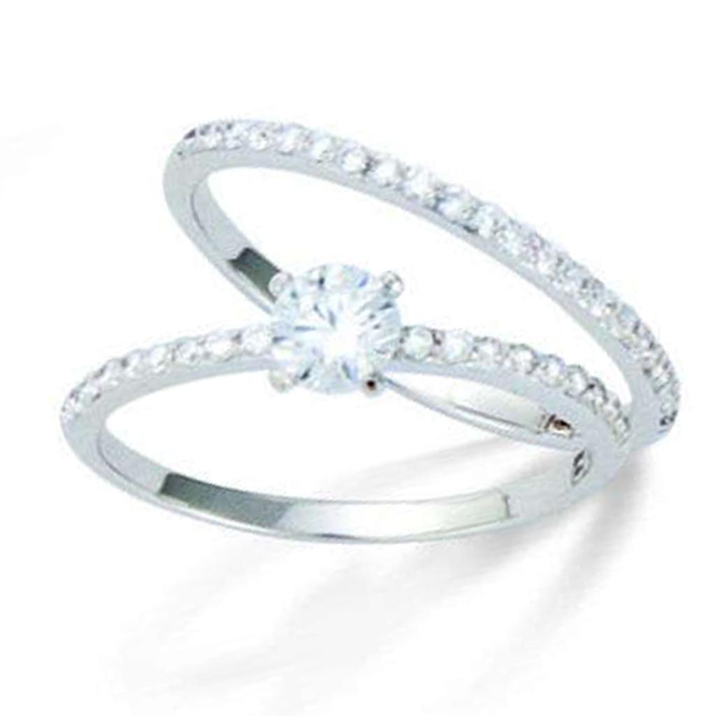 Sølv duo-ring 'Pour la Vie' sølvhvit (rhodiumbelagt) - 5 mm - 1 mm