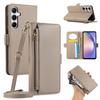 For Samsung Galaxy A35 5G Wallet Phone Case Shockproof TPU+PU Leather Flip Cover with Mirror,Strap