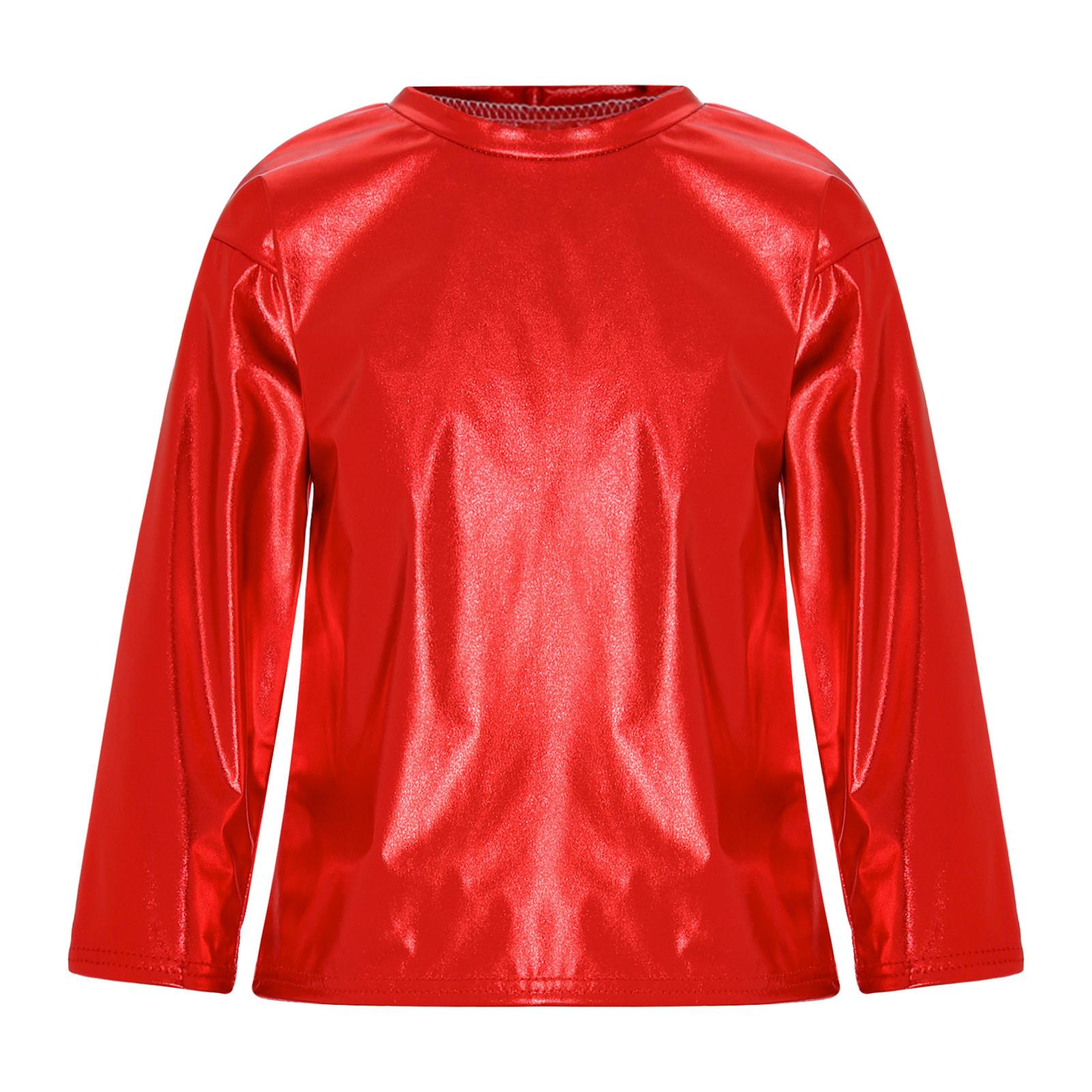 

Дитячі Дівчатка Хлопчики Джаз Танці Сценічний Виступ Топи Металеві Блискучі Футболки З Довгим Рукавом Футболка Топ Дитячий Танцювальний Одяг 7-8 Years червоний