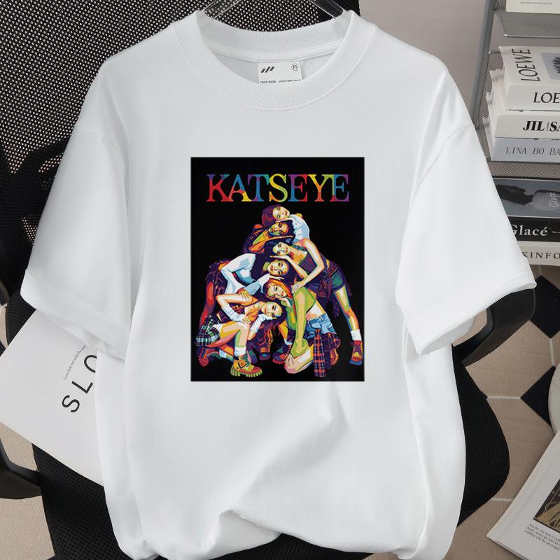 Girls Casual Crew Neck TShirt with KATSEYE Print Short Sleeve Summer Fashion Perfect for Outdoor Activities Casual Attire