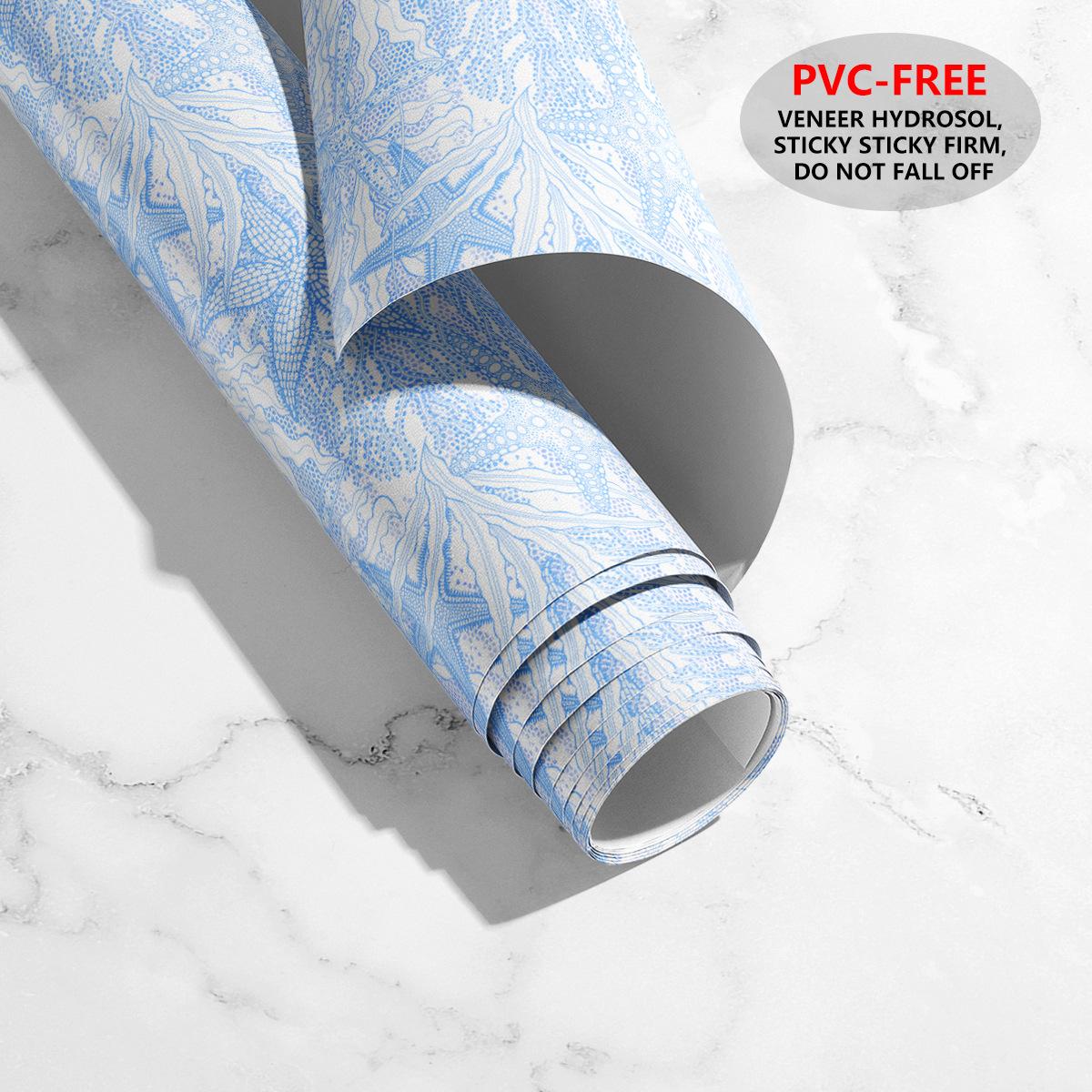 Обои Самоклеящиеся Океан Белый Синий Коралл Морская Звезда Контактная Бумага Самоклеящиеся Съемные Прибрежные Обои для Ванной 45x300cm