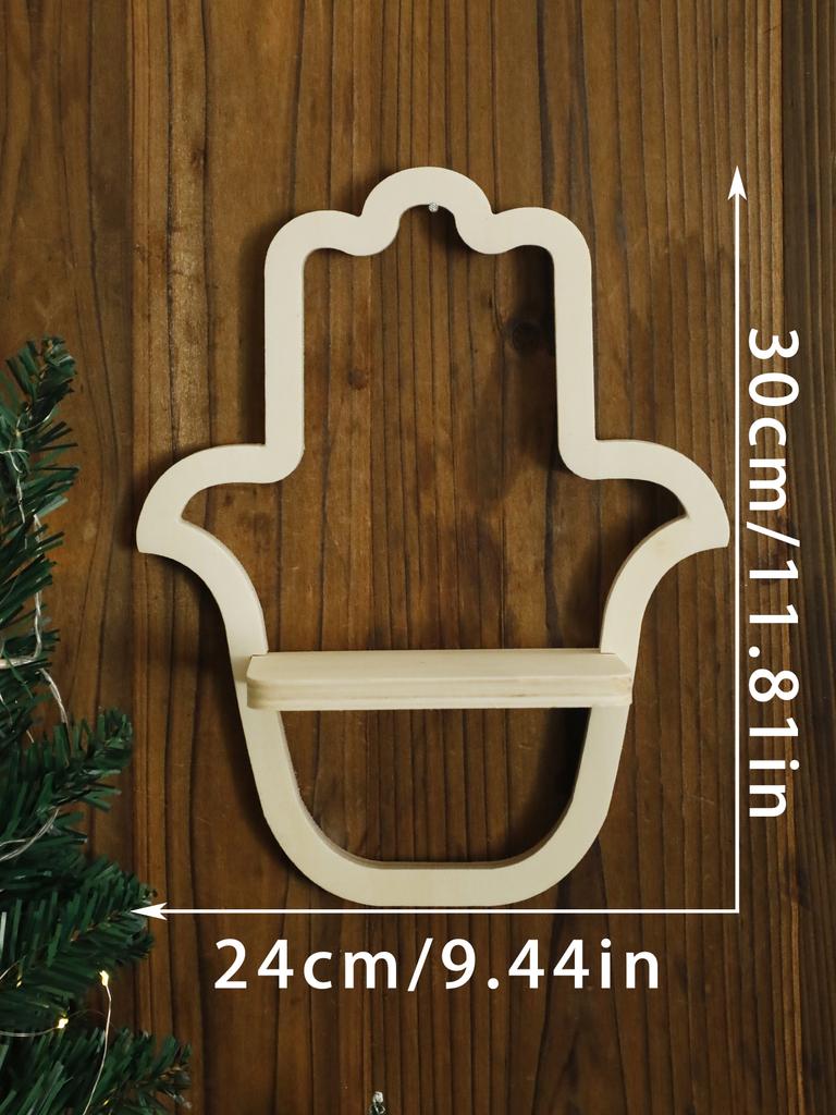 Hamsa Hand Shaped Wooden Wall Shelf Boho Decorative Display Rack Bedroom Witchy Floating Wall Shelf Country Rustic Wall Shelves