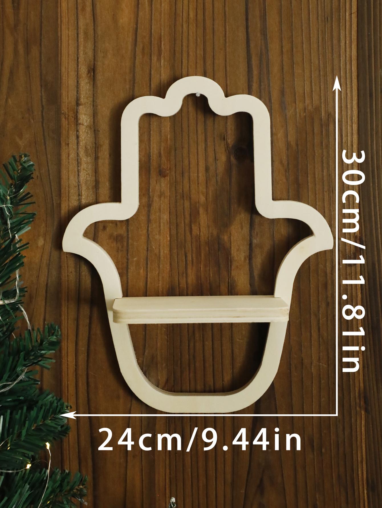 Hamsa Hand Shaped Wooden Wall Shelf Boho Decorative Display Rack Bedroom Witchy Floating Wall Shelf Country Rustic Wall Shelves