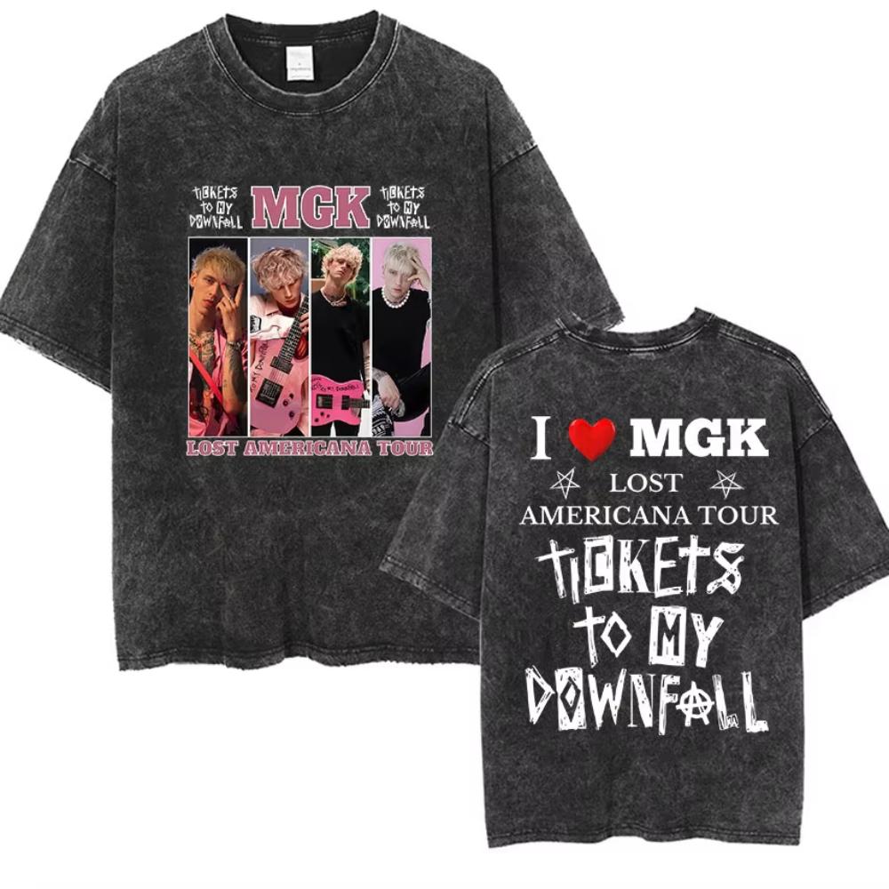 Vintage Washed Machine Gun Kelly T Shirt MGK Lost Americana Tour Fans Tshirts Men Women Punk Gothic Hip Hop Oversized Tees
