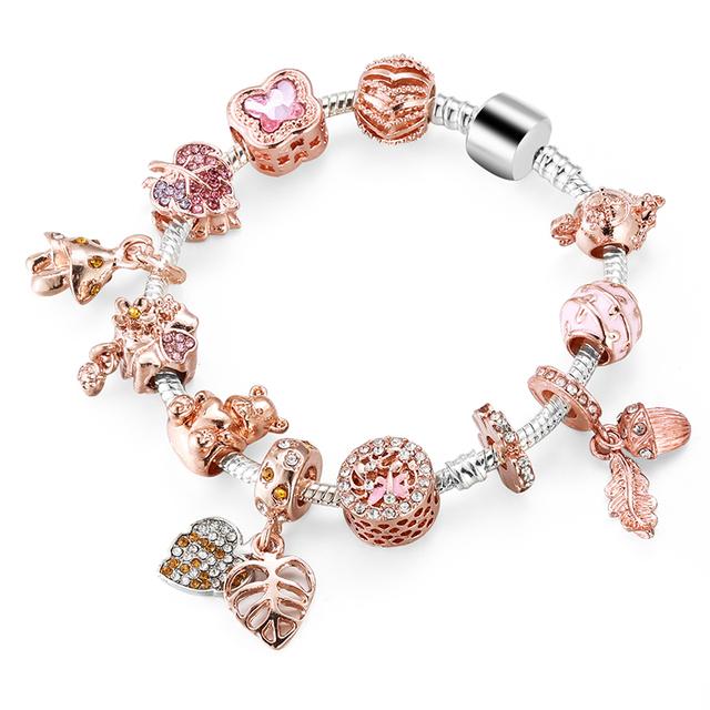 Μόδα αντίκες ασημένια επιμεταλλωμένα Pa βραχιόλια & βραχιόλια Crystal Heart Charm Beads βραχιόλι για γυναίκες Diy πρωτότυπο δώρο κοσμημάτων