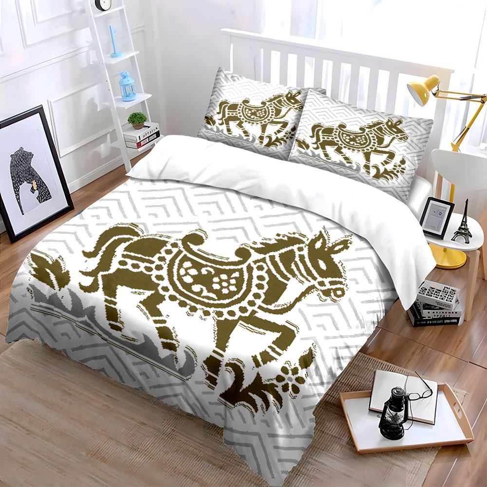 Golden Ornate Trotting Horse. Bedding Sets Duvet Covers Pillowcases(1* Duvet Cover 2* Pillowcases Without Duvet Insert)