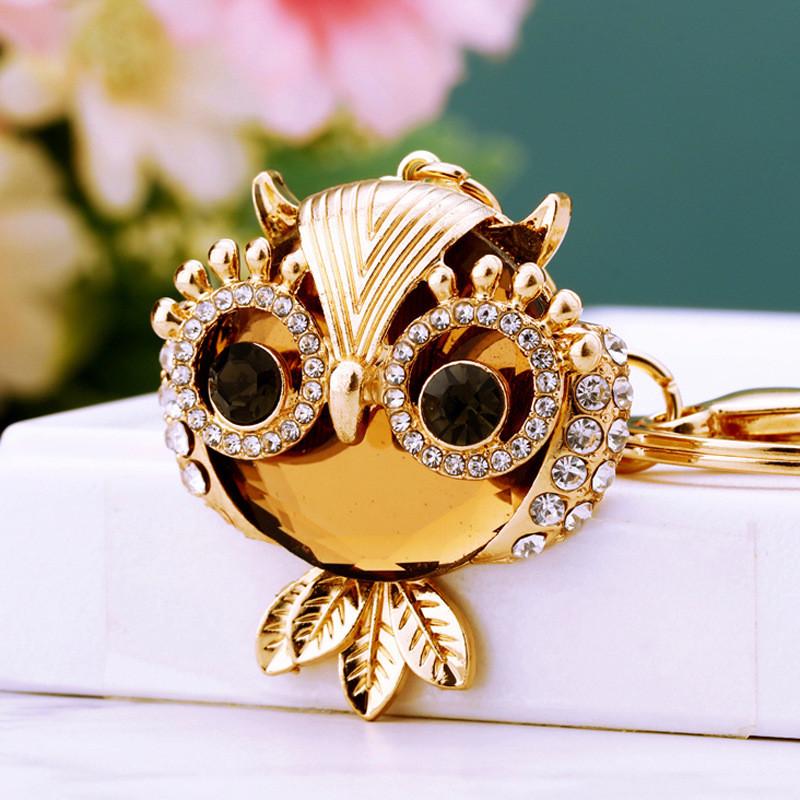 

Crystal Adorable Owl Keychain Fashionable Keyring For Women Unique Accessory Gift Champagne Owl