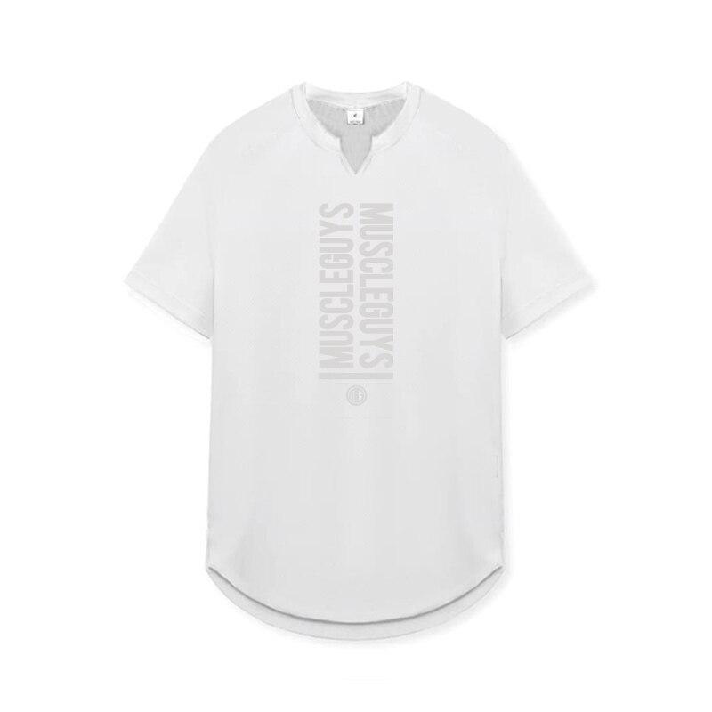 

Muscleguys дышащая боксерская тренировка с коротким рукавом тонкая мужская футболка с v-образным вырезом для фитнеса и спорта XXL белый