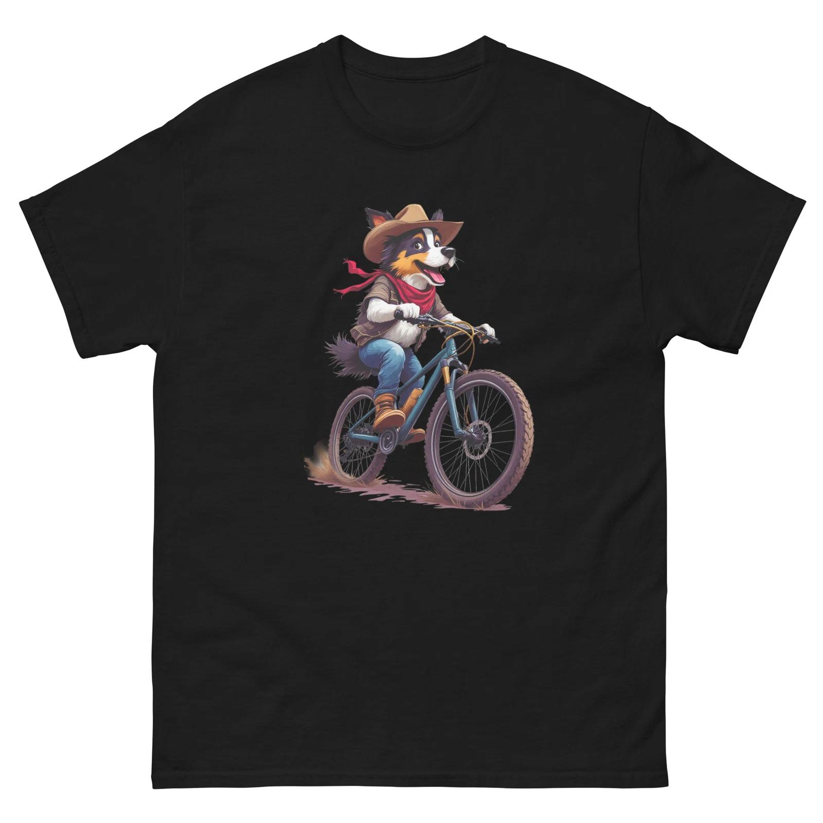 Biking Australian Shepherd Dog Bike Cycling T-Shirt L
