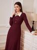 Shein French Long-Sleeve Midi Dress, Slim-Fit Knit, Figure-Flattering Women's Fashion