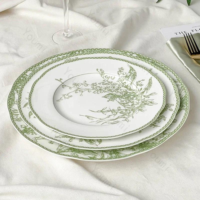 Essteller im chinesischen Retro-Stil, kreative grüne High-End-Keramikteller, exquisite Obst-Dessertschale, Haushaltsgeschirr