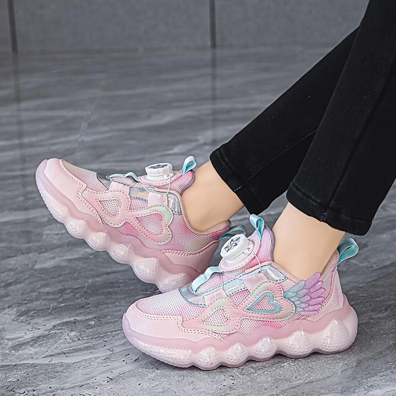Girls Low-top Trainers Rotary Button Breathable, Lightweight, Non-slip, Comfortable, Suitable for Outdoor Running