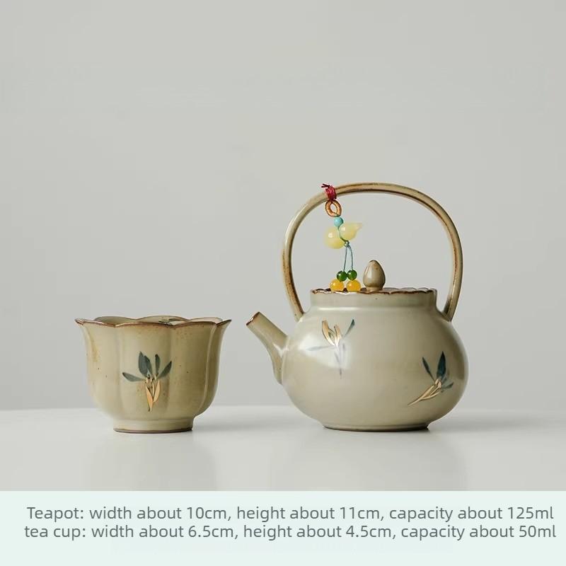 Antique Gold-painted Ceramic Beam Pot Hand-painted Butterfly Orchid Teapot Small Capacity Tea Making Household Ceramic Tea Set